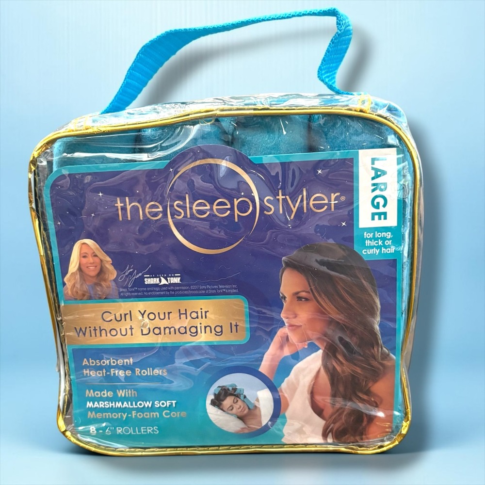 The Sleep Styler Large Heat-Free Hair Rollers 8ct 6in Teal Memory Foam